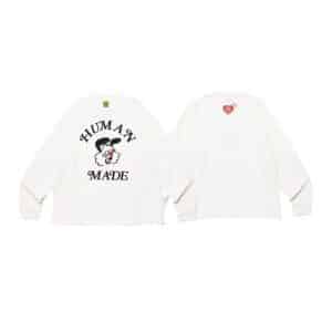 Human Made White LS Tee with Clown Graphic and Heart Logo