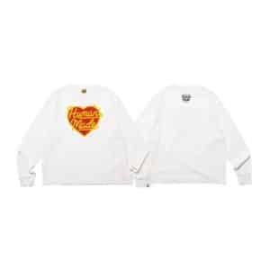 Human Made White LS Tee with Flaming Heart Logo